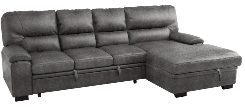 Homelegance Furniture Michigan Sectional with Pull Out Bed and Right Chaise in Dark Gray 9407DG*2RC3L