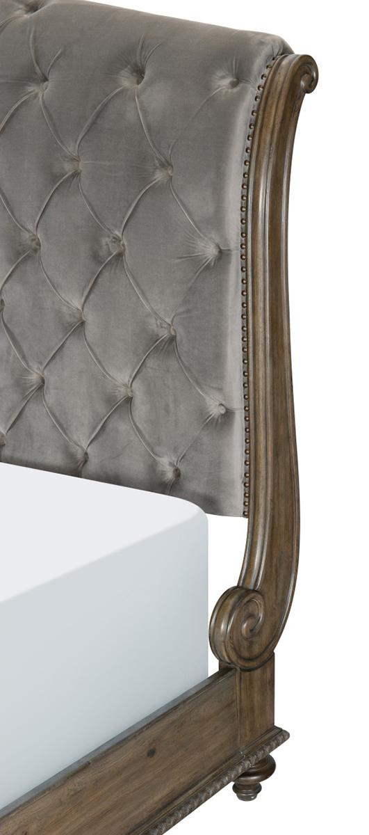 Rachelle Queen Sleigh Bed in Weathered Pecan 1693-1* - Town Of Bargains Furniture - NY