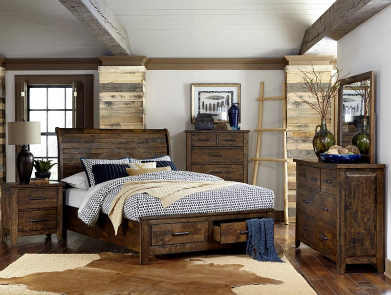 Jerrick Queen Sleigh Platform Bed with Footboard Storage in Burnished Brown 1957-1* - Town Of Bargains Furniture - NY
