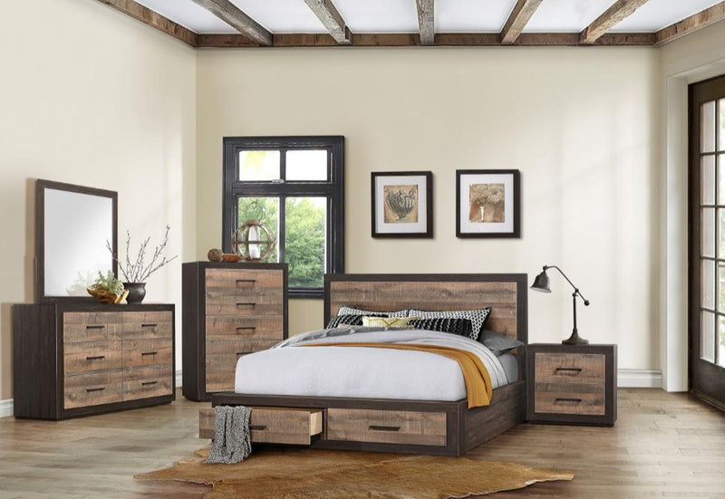 Miter King Platform Bed with Footboard Storage in Rustin Mahogany & Dark Ebony 1762K-1EK* - Town Of Bargains Furniture - NY