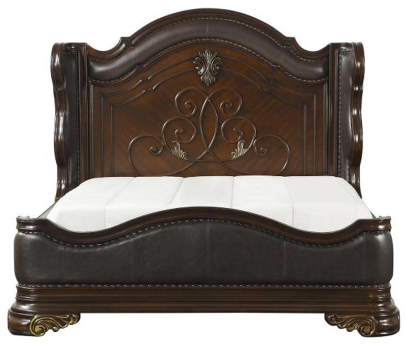 Royal Highlands Queen Upholstered Panel Bed in Rich Cherry 1603-1 - Town Of Bargains Furniture - NY
