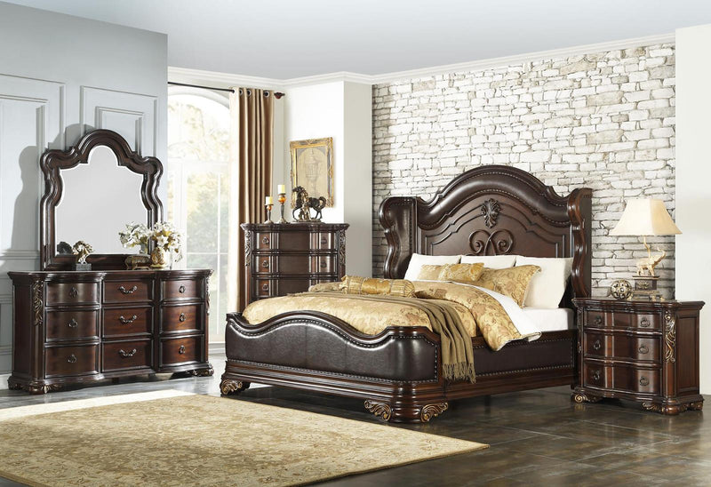 Royal Highlands King Upholstered Panel Bed in Rich Cherry 1603K-1EK - Town Of Bargains Furniture - NY