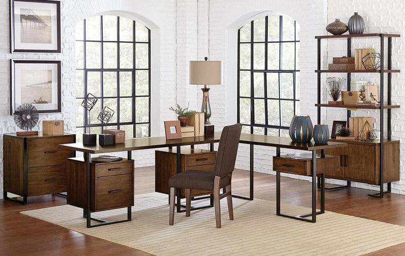 Sedley Return Desk with One Cabinet, Reversible in Walnut 5415RF-16* - Town Of Bargains Furniture - NY