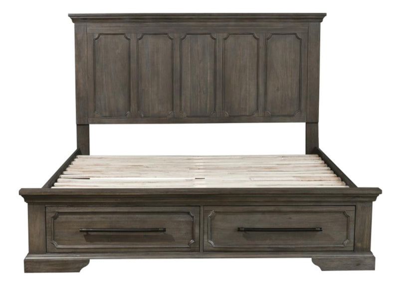 Taulon Queen Platform Bed with Footboard Storage in Dark Oak 5438-1* - Town Of Bargains Furniture - NY
