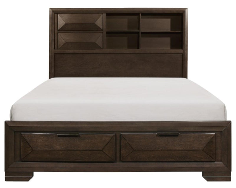 Chesky Queen Bookcase Bed with Footboard Storage in Warm Espresso 1753-1* - Town Of Bargains Furniture - NY