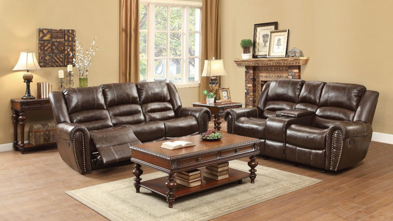 Center Hill Double Reclining Sofa in Dark Brown 9668BRW-3 - Town Of Bargains Furniture - NY