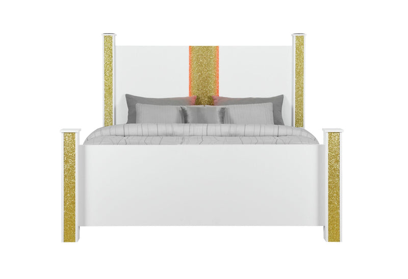 Logan White-Gold Bed - Town Of Bargains Furniture - NY