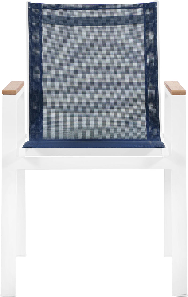 Nizuc Navy Mesh Waterproof Fabric Outdoor Patio Aluminum Mesh Dining Arm Chair