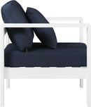 Nizuc Navy Waterproof Fabric Outdoor Patio Aluminum Arm Chair - Town Of Bargains Furniture - NY