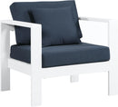 Nizuc Navy Waterproof Fabric Outdoor Patio Aluminum Arm Chair - Town Of Bargains Furniture - NY