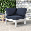Nizuc Navy Waterproof Fabric Outdoor Patio Aluminum Corner Chair - Town Of Bargains Furniture - NY