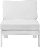 Nizuc White Waterproof Fabric Outdoor Patio Aluminum Armless Chair - Town Of Bargains Furniture - NY