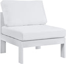 Nizuc White Waterproof Fabric Outdoor Patio Aluminum Armless Chair - Town Of Bargains Furniture - NY