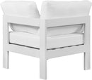 Nizuc White Waterproof Fabric Outdoor Patio Aluminum Corner Chair - Town Of Bargains Furniture - NY