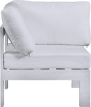 Nizuc White Waterproof Fabric Outdoor Patio Aluminum Corner Chair - Town Of Bargains Furniture - NY