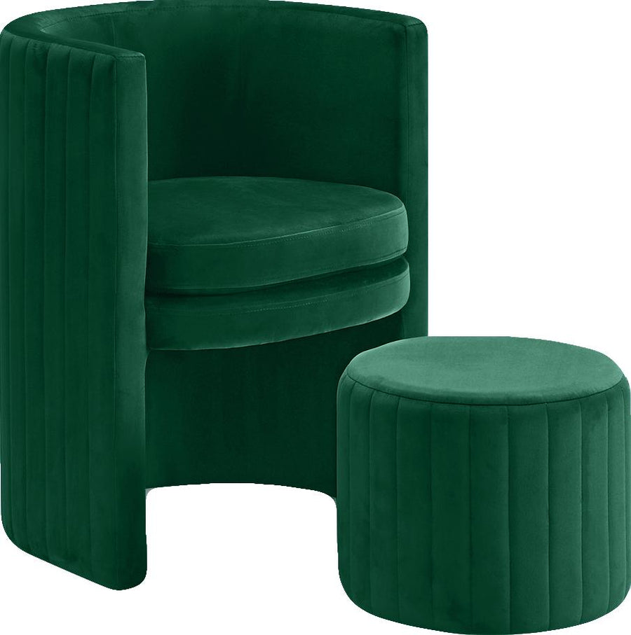 Selena Green Velvet Accent Chair and Ottoman Set