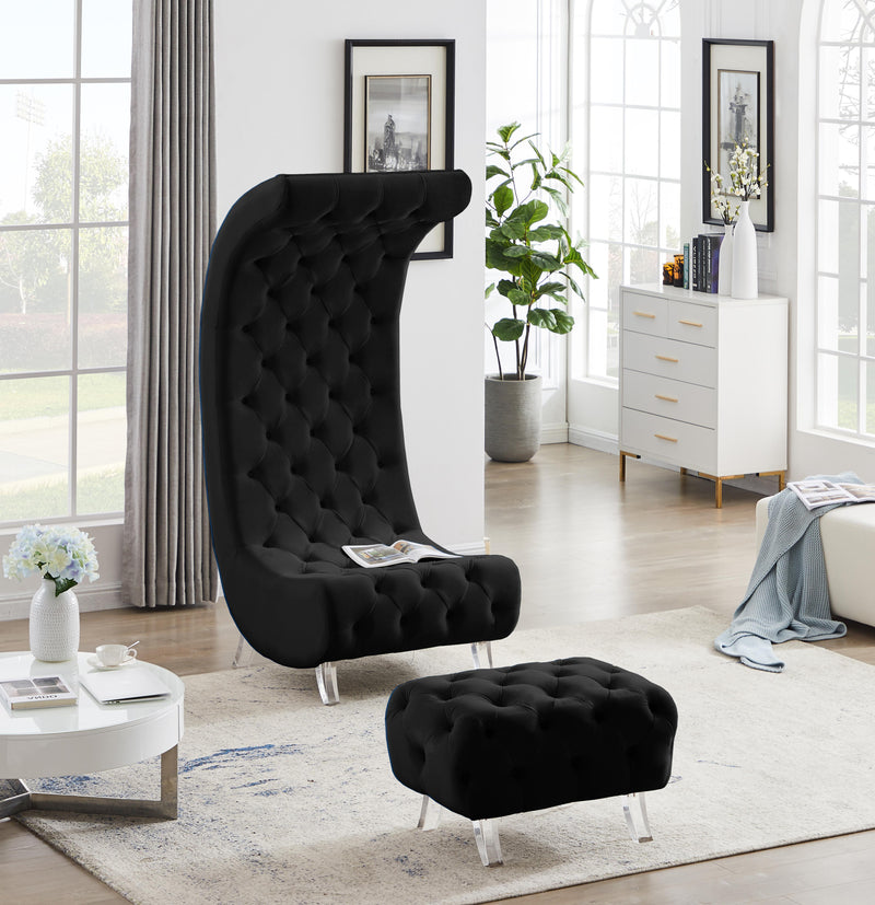 Crescent Black Velvet Ottoman - Town Of Bargains Furniture - NY