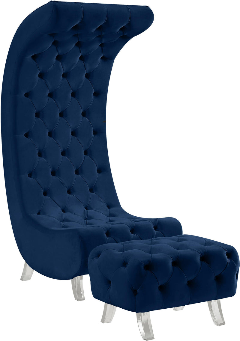 Crescent Navy Velvet Ottoman - Town Of Bargains Furniture - NY