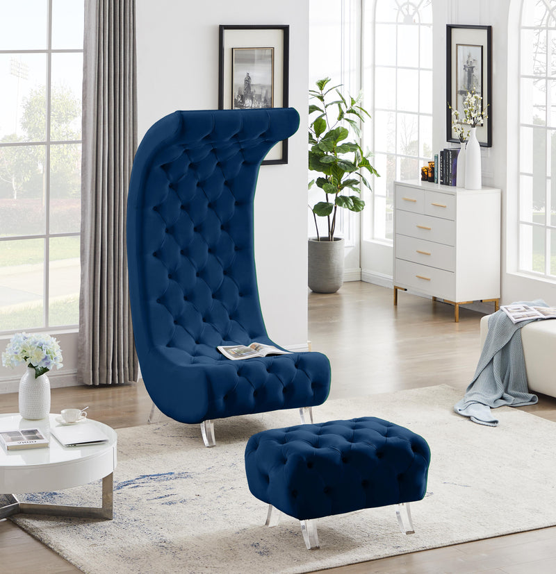 Crescent Navy Velvet Ottoman - Town Of Bargains Furniture - NY