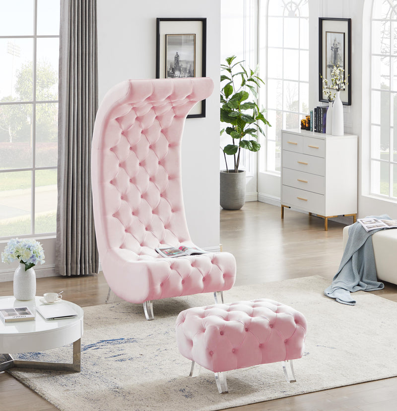 Crescent Pink Velvet Accent Chair