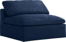 Serene Navy Linen Fabric Deluxe Cloud Armless Chair - Town Of Bargains Furniture - NY