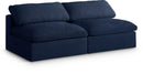 Serene Navy Linen Fabric Deluxe Cloud Modular Armless Sofa - Town Of Bargains Furniture - NY