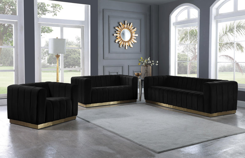 Marlon Black Velvet Loveseat - Town Of Bargains Furniture - NY