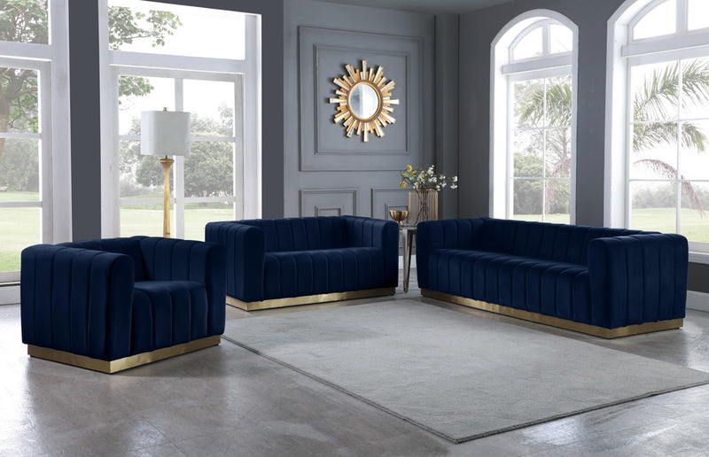 Marlon Navy Velvet Loveseat - Town Of Bargains Furniture - NY