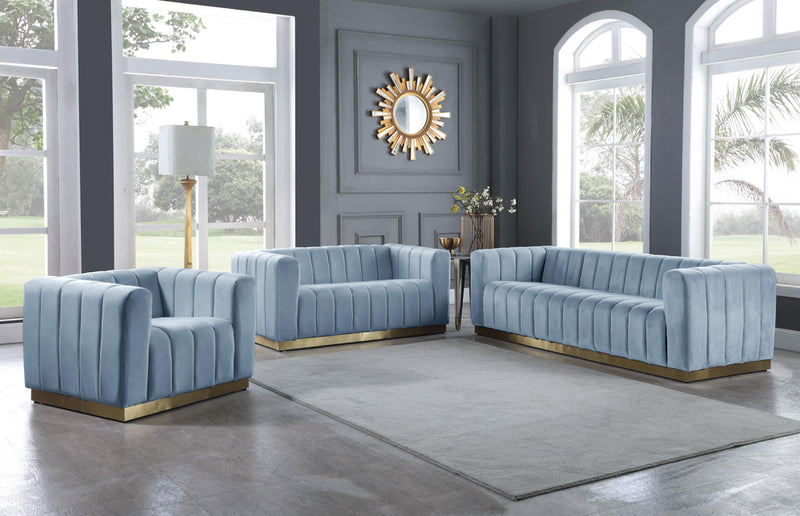 Marlon Sky Blue Velvet Sofa - Town Of Bargains Furniture - NY