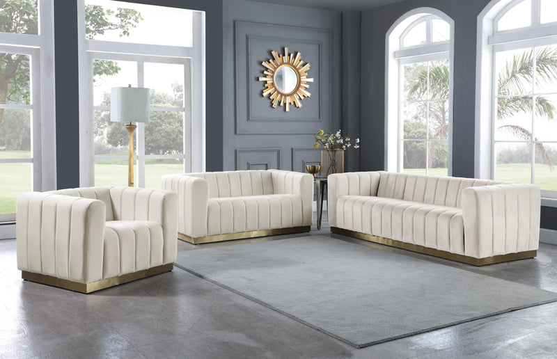 Marlon Cream Velvet Sofa - Town Of Bargains Furniture - NY