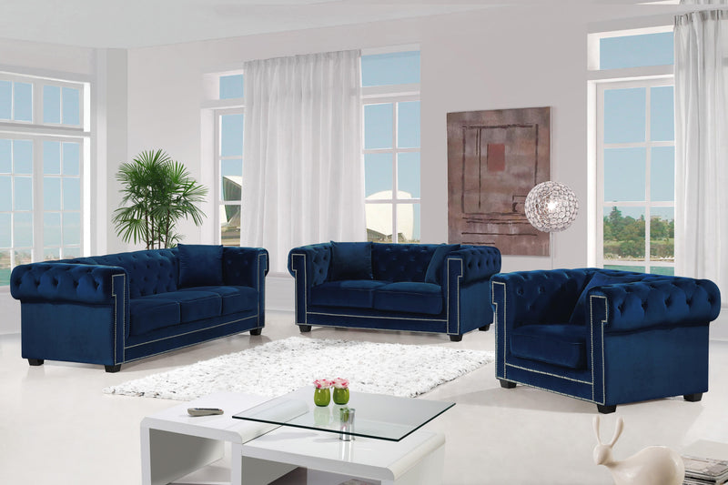 Bowery Navy Velvet Loveseat - Town Of Bargains Furniture - NY