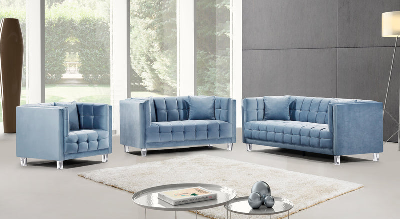 Mariel Sky Blue Velvet Sofa - Town Of Bargains Furniture - NY