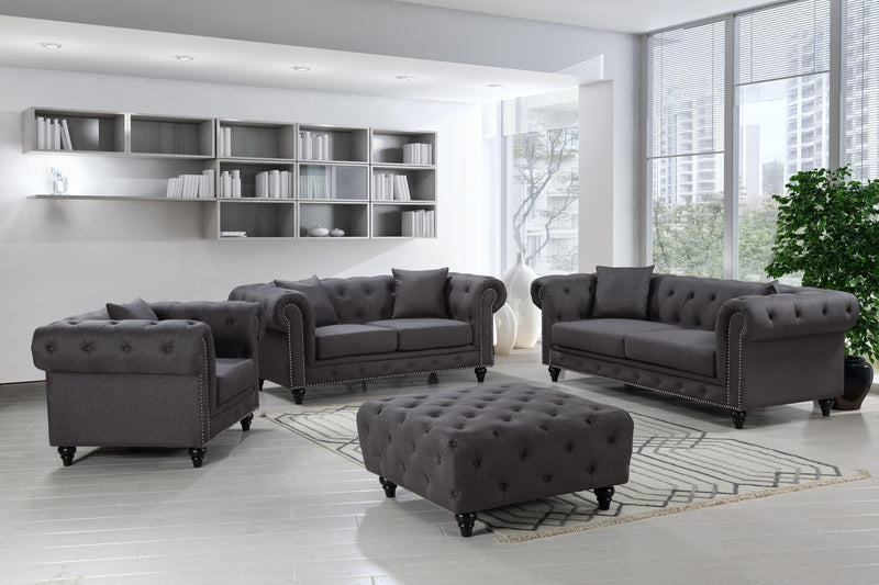 Chesterfield Grey Linen Loveseat - Town Of Bargains Furniture - NY