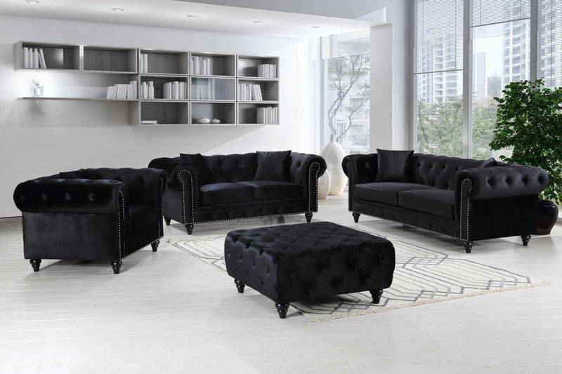 Chesterfield Black Velvet Ottoman - Town Of Bargains Furniture - NY