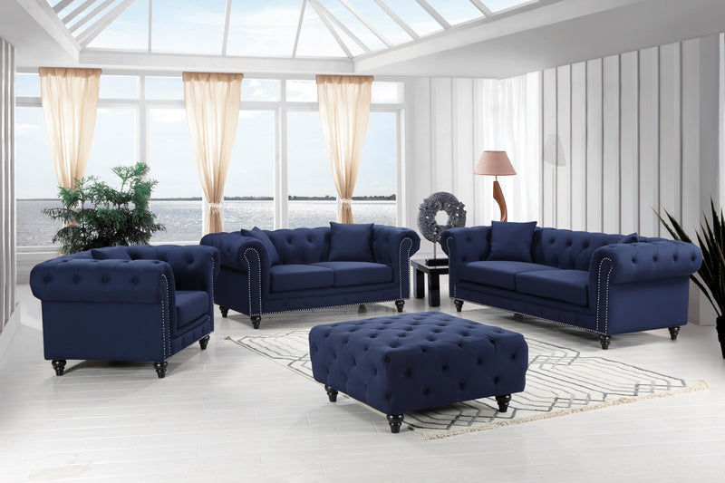 Chesterfield Navy Linen Ottoman - Town Of Bargains Furniture - NY
