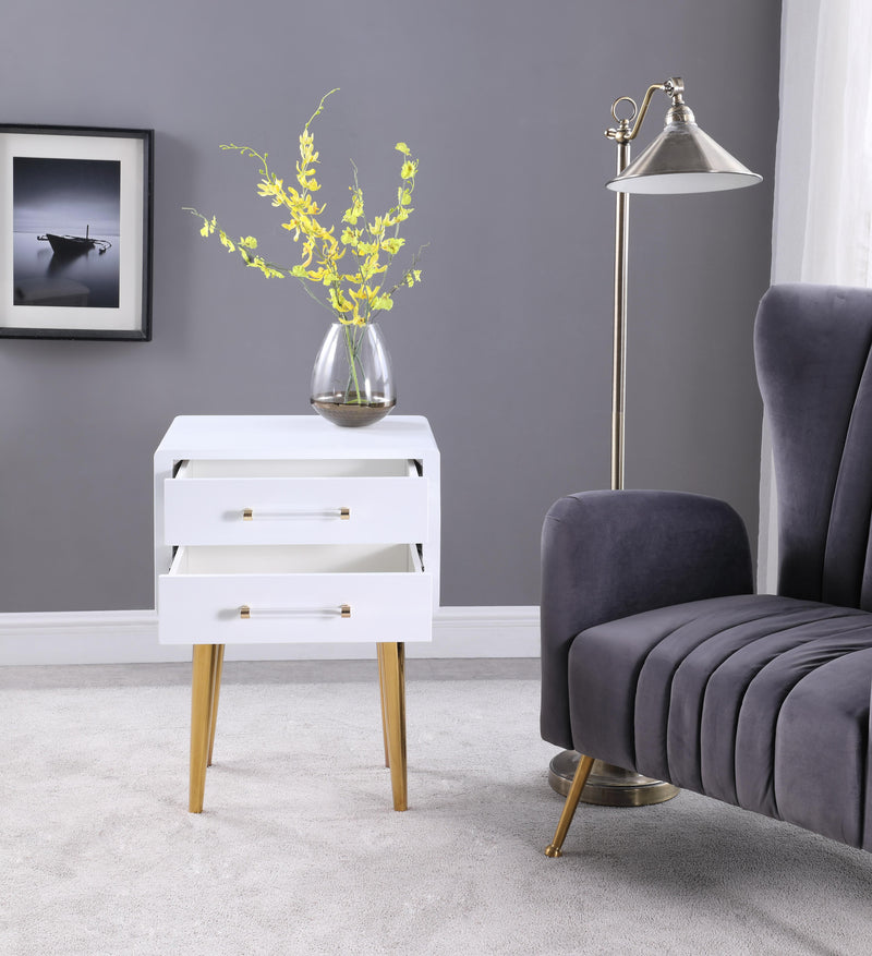 Zane White Laquer with Gold Side Table