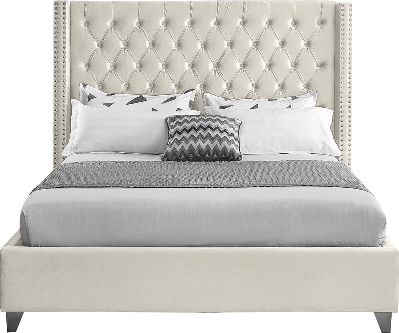 Aiden Cream Velvet King Bed - Town Of Bargains Furniture - NY