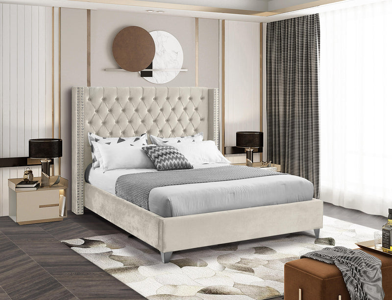 Aiden Cream Velvet King Bed - Town Of Bargains Furniture - NY