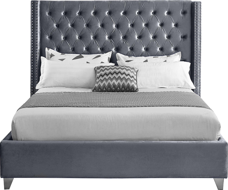 Aiden Grey Velvet Queen Bed