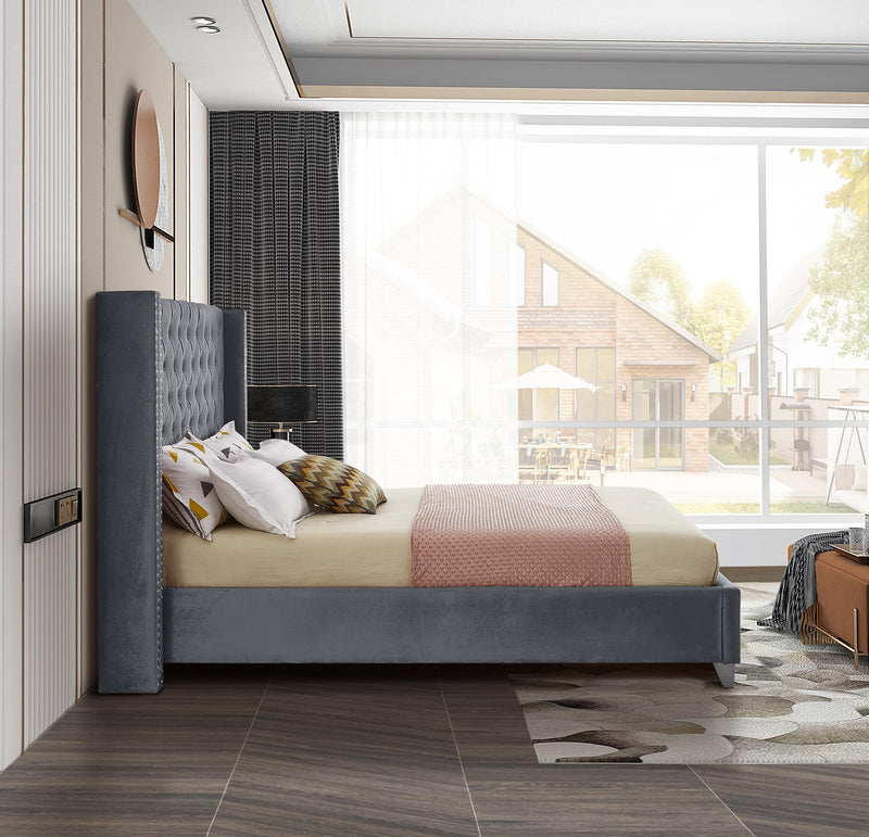 Aiden Grey Velvet King Bed - Town Of Bargains Furniture - NY