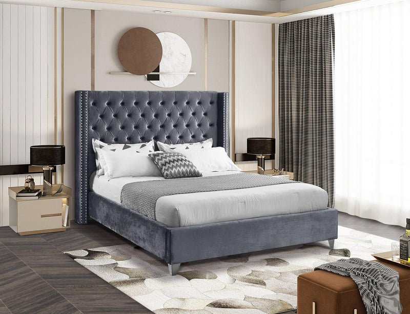 Aiden Grey Velvet King Bed - Town Of Bargains Furniture - NY