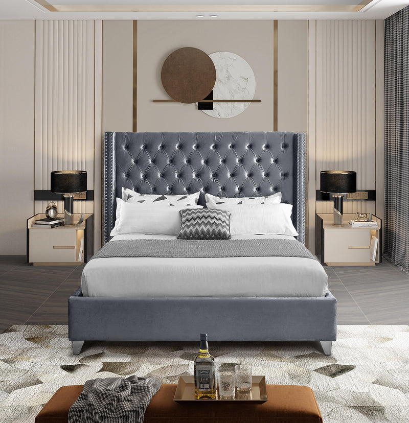 Aiden Grey Velvet King Bed - Town Of Bargains Furniture - NY