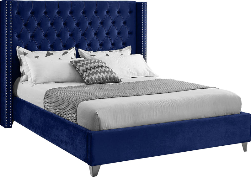 Aiden Navy Velvet King Bed - Town Of Bargains Furniture - NY