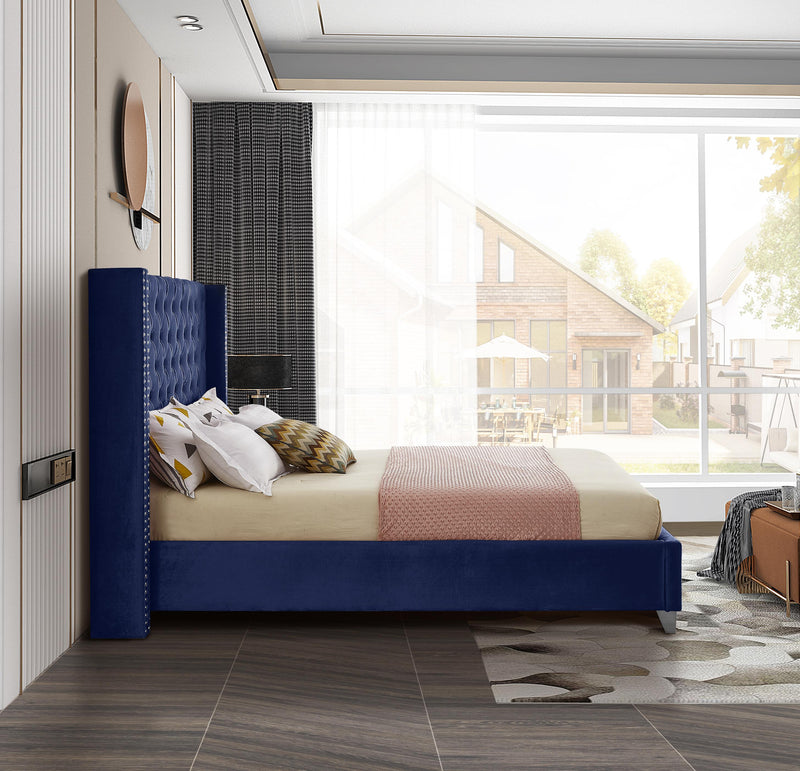 Aiden Navy Velvet King Bed - Town Of Bargains Furniture - NY