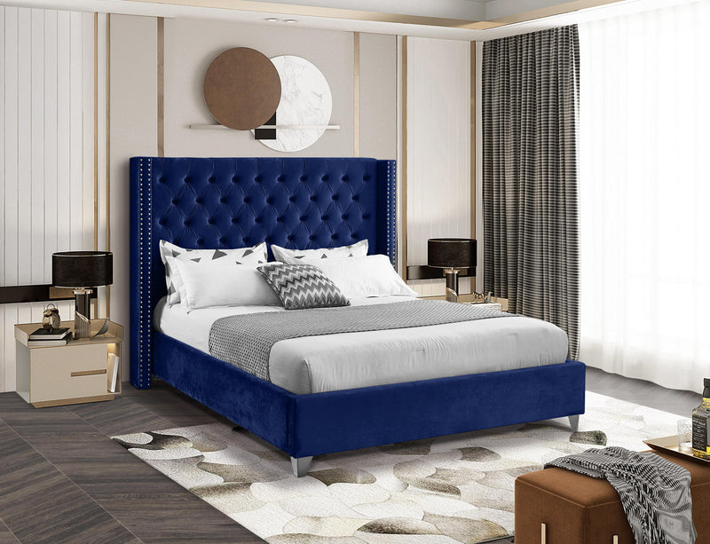 Aiden Navy Velvet King Bed - Town Of Bargains Furniture - NY