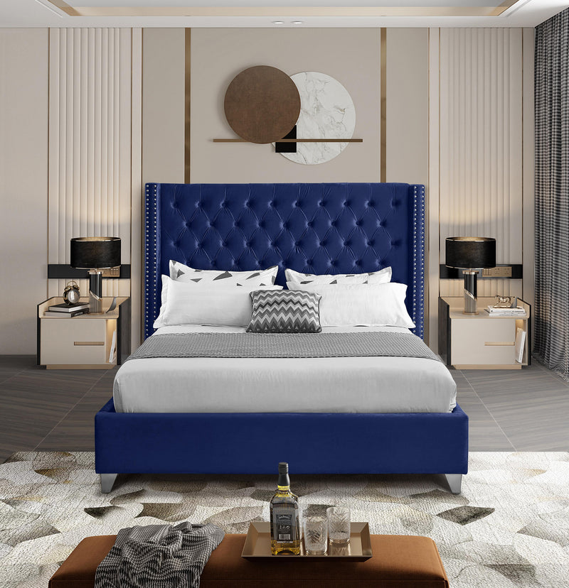 Aiden Navy Velvet King Bed - Town Of Bargains Furniture - NY