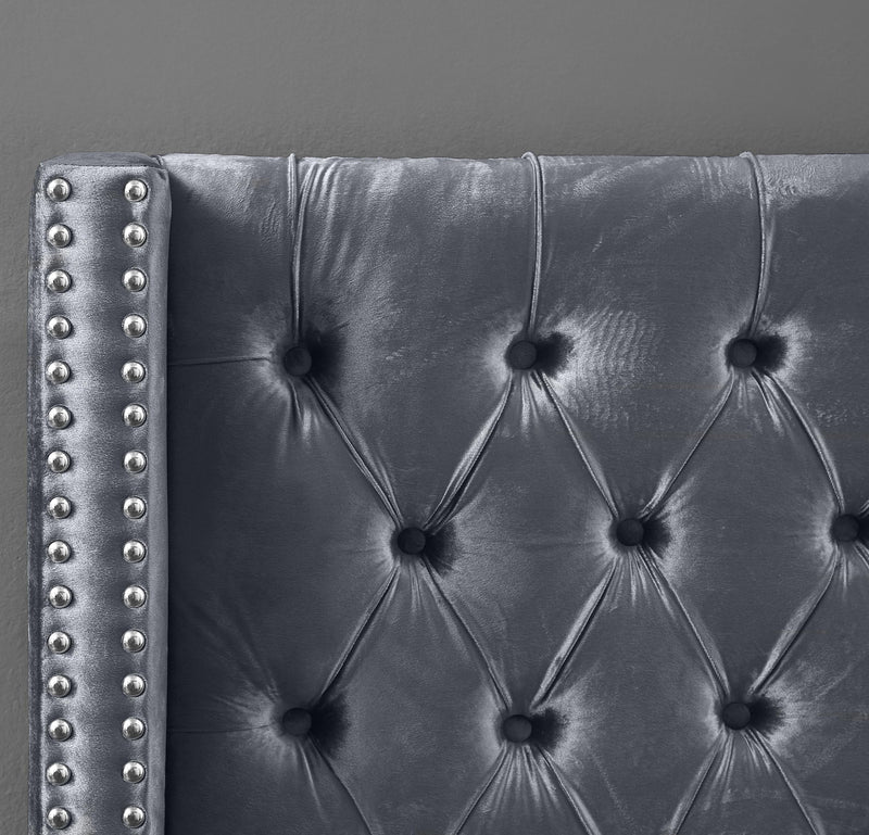 Aiden Grey Velvet King Bed - Town Of Bargains Furniture - NY