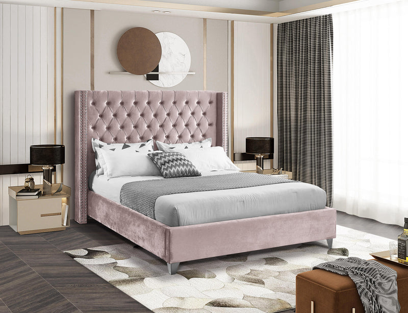 Aiden Pink Velvet Queen Bed