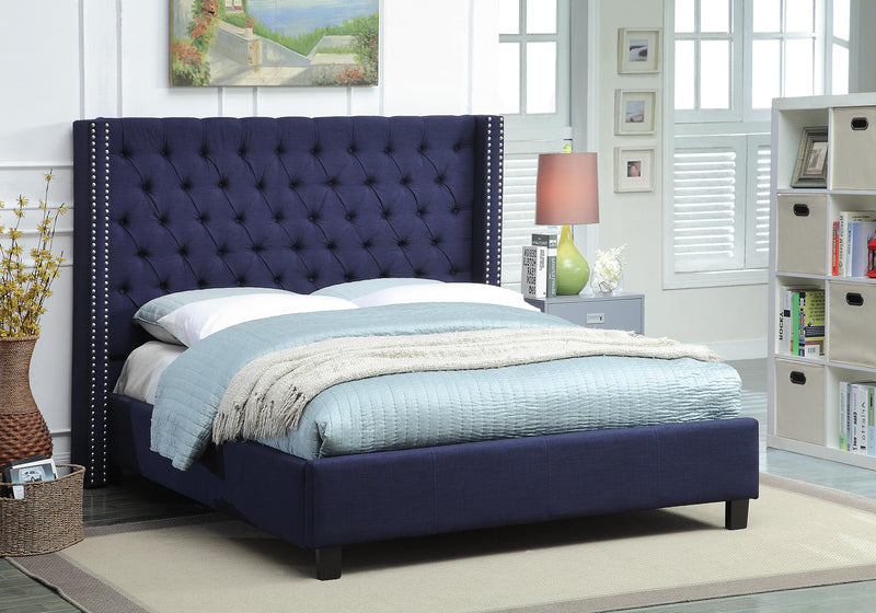 Ashton Navy Linen Queen Bed - Town Of Bargains Furniture - NY
