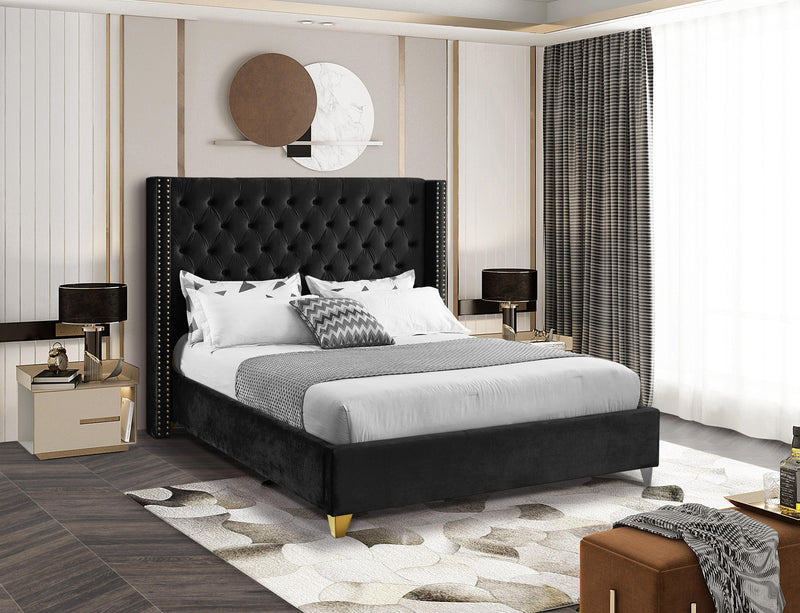 Barolo Black Velvet Queen Bed - Town Of Bargains Furniture - NY